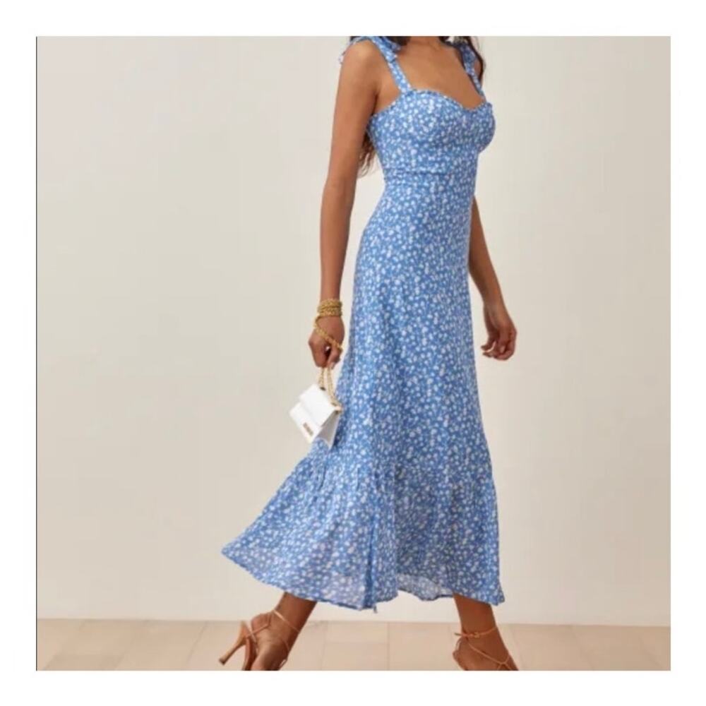 Reformation | Nikita Blue White Ditsy Floral Midi Dress 90s Farmers Market Sz 4
